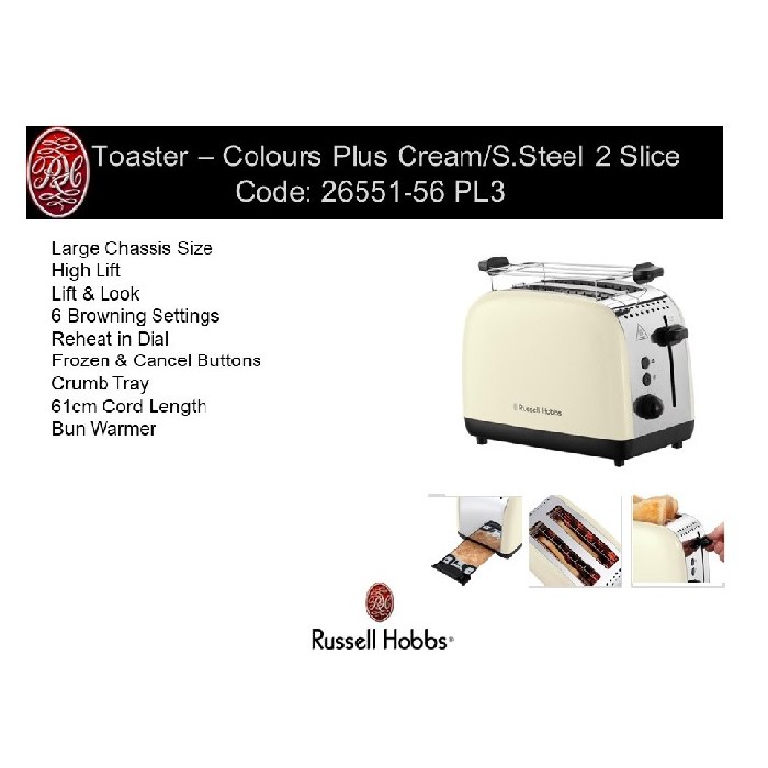 Russell Hobbs Toaster 2 Slice Cream Colours Plus Toasters Small